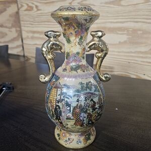 VTG Japanese Royal Satsuma Hnd Painted Geisha Bulb Shaped Vase 12"